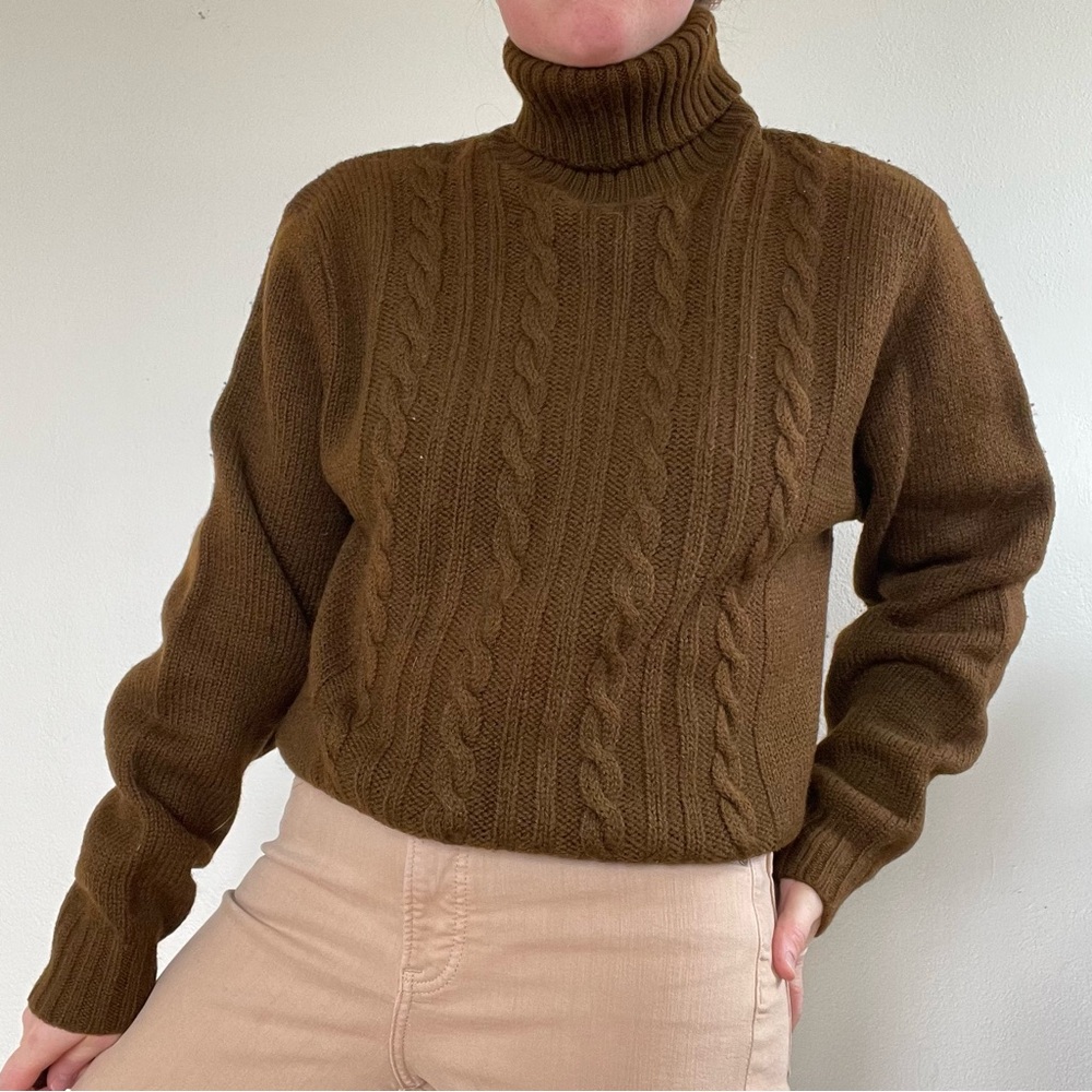 Pendleton Brown Cable-Knit Turtleneck Sweater - image 1
